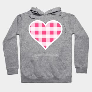 Bright Pink and White Buffalo Plaid Heart Hoodie